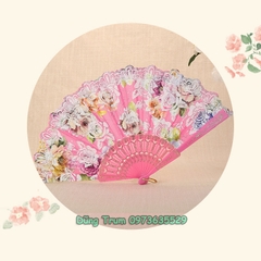 Quạt cổ trang cầm tay họa tiết hoa sặc sỡ nan nhựa bền đẹp DT386