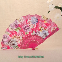 Quạt cổ trang cầm tay họa tiết hoa sặc sỡ nan nhựa bền đẹp DT386