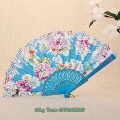 Quạt cổ trang cầm tay họa tiết hoa sặc sỡ nan nhựa bền đẹp DT386