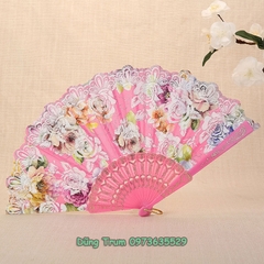 Quạt cổ trang cầm tay họa tiết hoa sặc sỡ nan nhựa bền đẹp DT386