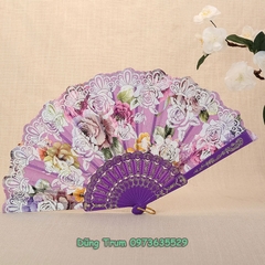 Quạt cổ trang cầm tay họa tiết hoa sặc sỡ nan nhựa bền đẹp DT386
