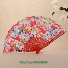 Quạt cổ trang cầm tay họa tiết hoa sặc sỡ nan nhựa bền đẹp DT386