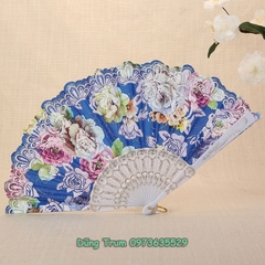 Quạt cổ trang cầm tay họa tiết hoa sặc sỡ nan nhựa bền đẹp DT386