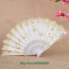 Quạt cổ trang Hồ Điệp Uyên Ương họa tiết sắc nét nan nhựa bền đẹp DT387