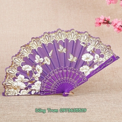Quạt cổ trang Hồ Điệp Uyên Ương họa tiết sắc nét nan nhựa bền đẹp DT387