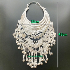 Vòng cổ kiềng dân tộc cao cấp 3 tầng kết hợp họa tiết chim công tua rua cực đẹp DT018