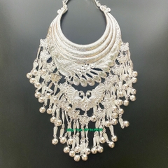 Vòng cổ kiềng dân tộc cao cấp 3 tầng kết hợp họa tiết chim công tua rua cực đẹp DT018