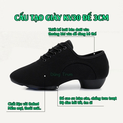 Giày khiêu vũ nữ 3cm vải Oxford êm ái đế cao su chống trơn trượt KV30