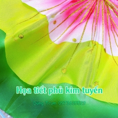 Lá sen múa 3 lớp chất liệu nan sắt mềm vải lụa họa tiết phun kim tuyến biểu diễn văn nghệ