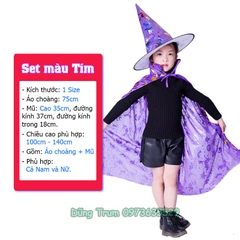 Áo choàng phù thủy Halloween kèm mũ cho bé trai, bé gái hóa trang Halloween