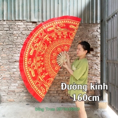 Quạt đại trống đồng họa tiết in màu sắc đỏ vàng, quạt múa trống đồng cỡ lớn