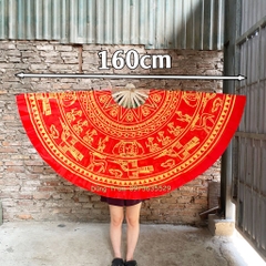 Quạt đại trống đồng họa tiết in màu sắc đỏ vàng, quạt múa trống đồng cỡ lớn