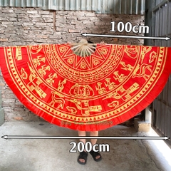 Quạt đại trống đồng họa tiết in màu sắc đỏ vàng, quạt múa trống đồng cỡ lớn