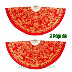 Quạt đại trống đồng họa tiết in màu sắc đỏ vàng, quạt múa trống đồng cỡ lớn