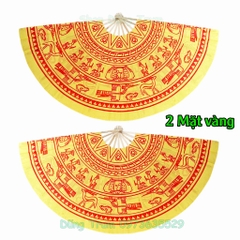 Quạt đại trống đồng họa tiết in màu sắc đỏ vàng, quạt múa trống đồng cỡ lớn