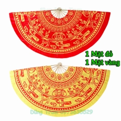 Quạt đại trống đồng họa tiết in màu sắc đỏ vàng, quạt múa trống đồng cỡ lớn