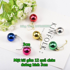 Set 12 quả Châu trang trí Noel đường kính 3cm đủ màu sắc Decor siêu xinh