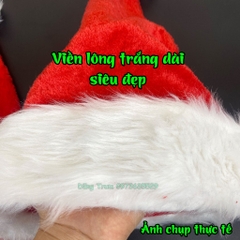 Mũ Noel chất nhung viền lông dài cao cấp hóa trang Giáng Sinh cực đẹp