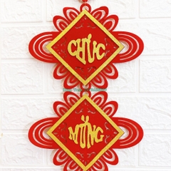 Cặp câu đối dây treo hình vuông trang trí Tết chất nhung đỏ cặp liễn treo Tết 2024