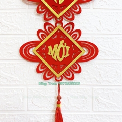 Cặp câu đối dây treo hình vuông trang trí Tết chất nhung đỏ cặp liễn treo Tết 2024