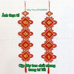 Cặp câu đối dây treo hình vuông trang trí Tết chất nhung đỏ cặp liễn treo Tết 2024