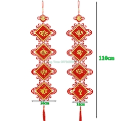 Cặp câu đối dây treo hình vuông trang trí Tết chất nhung đỏ cặp liễn treo Tết 2024