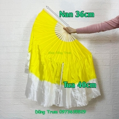 Quạt múa tua rộng vải lụa 2 mặt nan tre 36cm tua quạt dài 40cm TR06