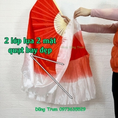 Quạt múa tua rộng vải lụa 2 mặt nan tre 36cm tua quạt dài 40cm TR06