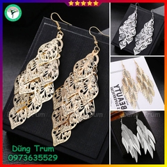 Bông tai dài tua rua cổ trang nhiều kiểu dáng lá, hoa tai tua rua E1