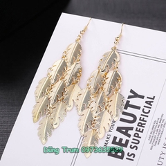 Bông tai dài tua rua cổ trang nhiều kiểu dáng lá, hoa tai tua rua E1