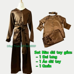 Bộ áo nông dân bà ba nâu kẻ trẻ em, trang phục đồng giao chú Cuội đầy đủ phụ kiện