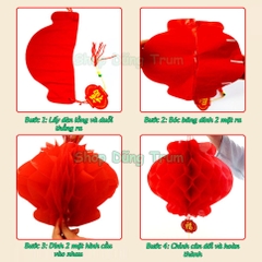 Sỉ COMBO 100 Đèn lồng tổ ong đỏ chất liệu nilong chống nước treo trang trí Tết siêu đẹp