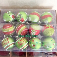 Sét 12 Châu Noel 6cm họa tiết Giáng Sinh trang trí Noel rất nổi bật