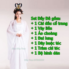 Trang phục Hằng Nga trắng tay rộng, trang phục Tiên Nữ hóa trang cổ trang siêu đẹp