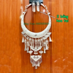 Kiềng hầu đồng tua dài kèm 2 bông tai, vòng cổ dân tộc mặt dây chuyền DT008