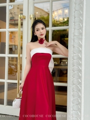 Đầm Đỏ Pha Trắng #DH0022