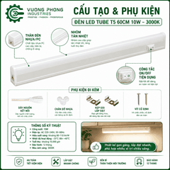 ĐÈN LED TUBE T5 60CM 10W - 3000K / 6500K – GIẢI PHÁP CHIẾU SÁNG TIẾT KIỆM, GỌN GÀNG VÀ HIỆU QUẢ