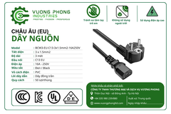 DÂY NGUỒN IEC C13 2 CHẤU 3X1.5MM² DÀI 3 MÉT – KẾT NỐI NGUỒN ĐIỆN AN TOÀN, ỔN ĐỊNH