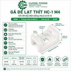 GÁ ĐẾ LẠT THÍT CỐ ĐỊNH DÂY ĐIỆN BẰNG NHỰA CÓ LỖ VÍT – PA66 CHỐNG CHÁY UL94V-2