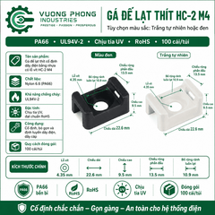 GÁ ĐẾ LẠT THÍT CỐ ĐỊNH DÂY ĐIỆN BẰNG NHỰA CÓ LỖ VÍT – PA66 CHỐNG CHÁY UL94V-2