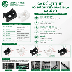 GÁ ĐẾ LẠT THÍT CỐ ĐỊNH DÂY ĐIỆN BẰNG NHỰA CÓ LỖ VÍT – PA66 CHỐNG CHÁY UL94V-2