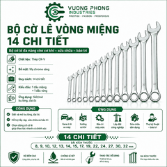 BỘ CỜ LÊ VÒNG MIỆNG 14 CHI TIẾT 8–32MM – THÉP CR-V MẠ CHROME – SIẾT MỞ BU LÔNG, ĐAI ỐC