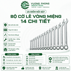 BỘ CỜ LÊ VÒNG MIỆNG 14 CHI TIẾT 8–32MM – THÉP CR-V MẠ CHROME – SIẾT MỞ BU LÔNG, ĐAI ỐC