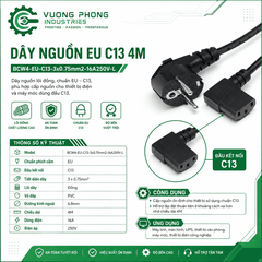 DÂY NGUỒN CHỐNG CHÁY EU C13 4M – 3X0.75MM² – 16A 250V – LÕI ĐỒNG – VỎ PVC