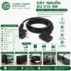 DÂY NGUỒN CHỐNG CHÁY EU C13 4M – 3X0.75MM² – 16A 250V – LÕI ĐỒNG – VỎ PVC