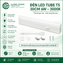 ĐÈN LED TUBE T5 30CM 6W – 3000K / 6500K – TIẾT KIỆM ĐIỆN, ÁNH SÁNG ỔN ĐỊNH