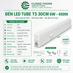 ĐÈN LED TUBE T5 30CM 6W – 3000K / 6500K – TIẾT KIỆM ĐIỆN, ÁNH SÁNG ỔN ĐỊNH