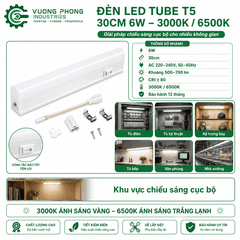ĐÈN LED TUBE T5 30CM 6W – 3000K / 6500K – TIẾT KIỆM ĐIỆN, ÁNH SÁNG ỔN ĐỊNH
