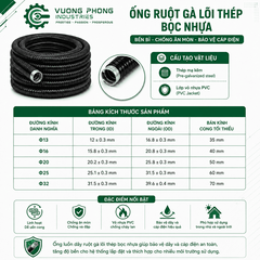 ỐNG RUỘT GÀ LÕI THÉP BỌC NHỰA PVC – ỐNG LUỒN DÂY ĐIỆN PHI 13–32 – BỀN BỈ, LINH HOẠT, CHỐNG ĂN MÒN