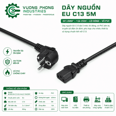DÂY NGUỒN CHỐNG CHÁY EU C13 5M – 3X1.0MM² – 13A 250V – LÕI ĐỒNG – VỎ PVC